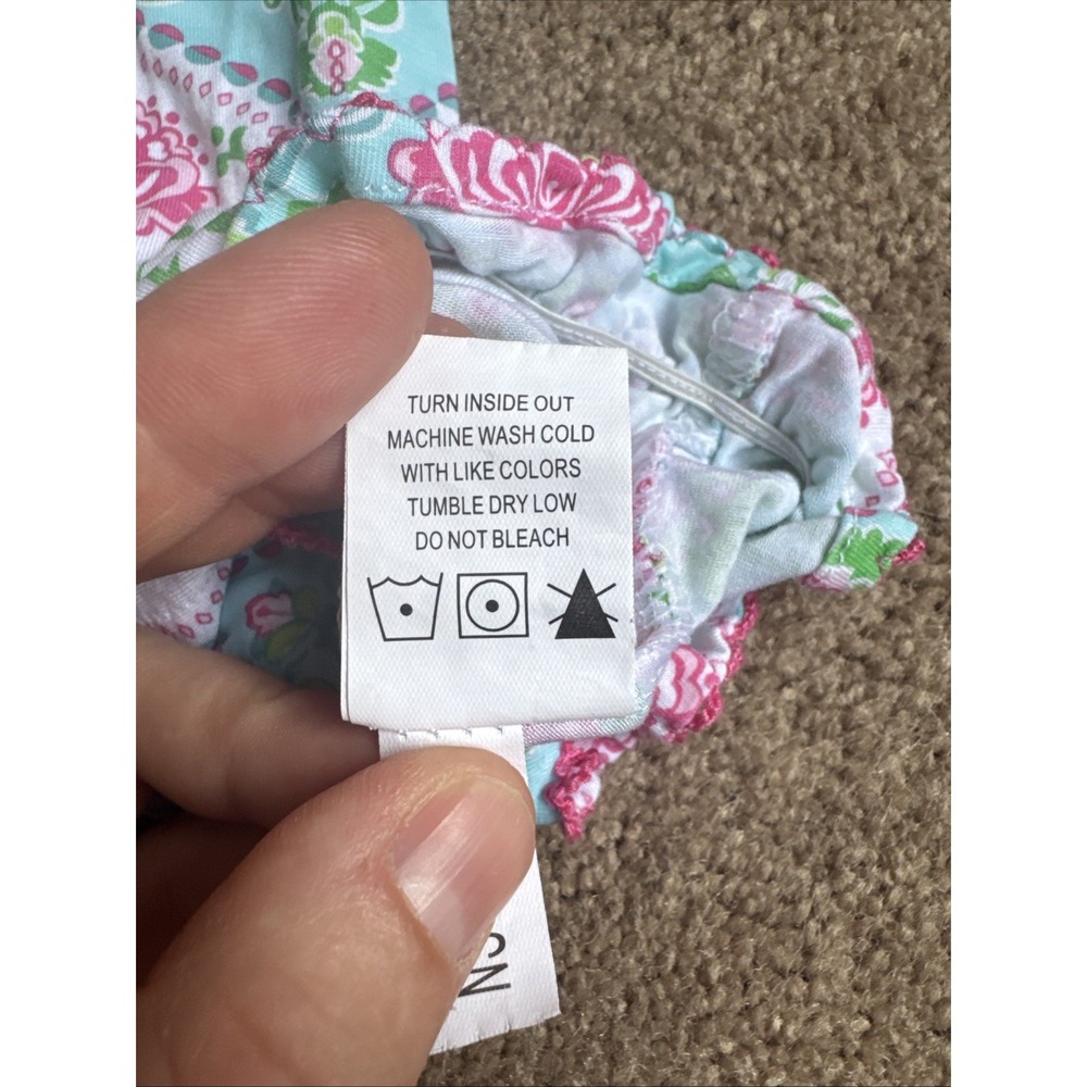 Mudpie Baby Girls Blue And Pink Floral Snap Up Outfit With Bow Cap 3-6 Months - Picture 10 of 10